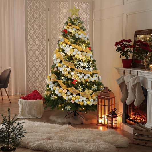 6ft Pre‑Lit Aspen Fir Christmas Tree Set – 380 LEDs, 11 Modes